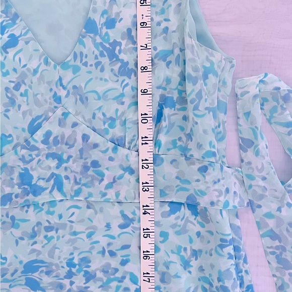 Ann Taylor Blue Silk Chiffon Tie-Back Sleeveless Blouse with Empire Waist - Picture 8 of 15